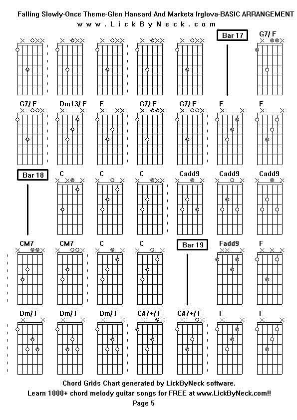 Chord Grids Chart of chord melody fingerstyle guitar song-Falling Slowly-Once Theme-Glen Hansard And Marketa Irglova-BASIC ARRANGEMENT ,generated by LickByNeck software.